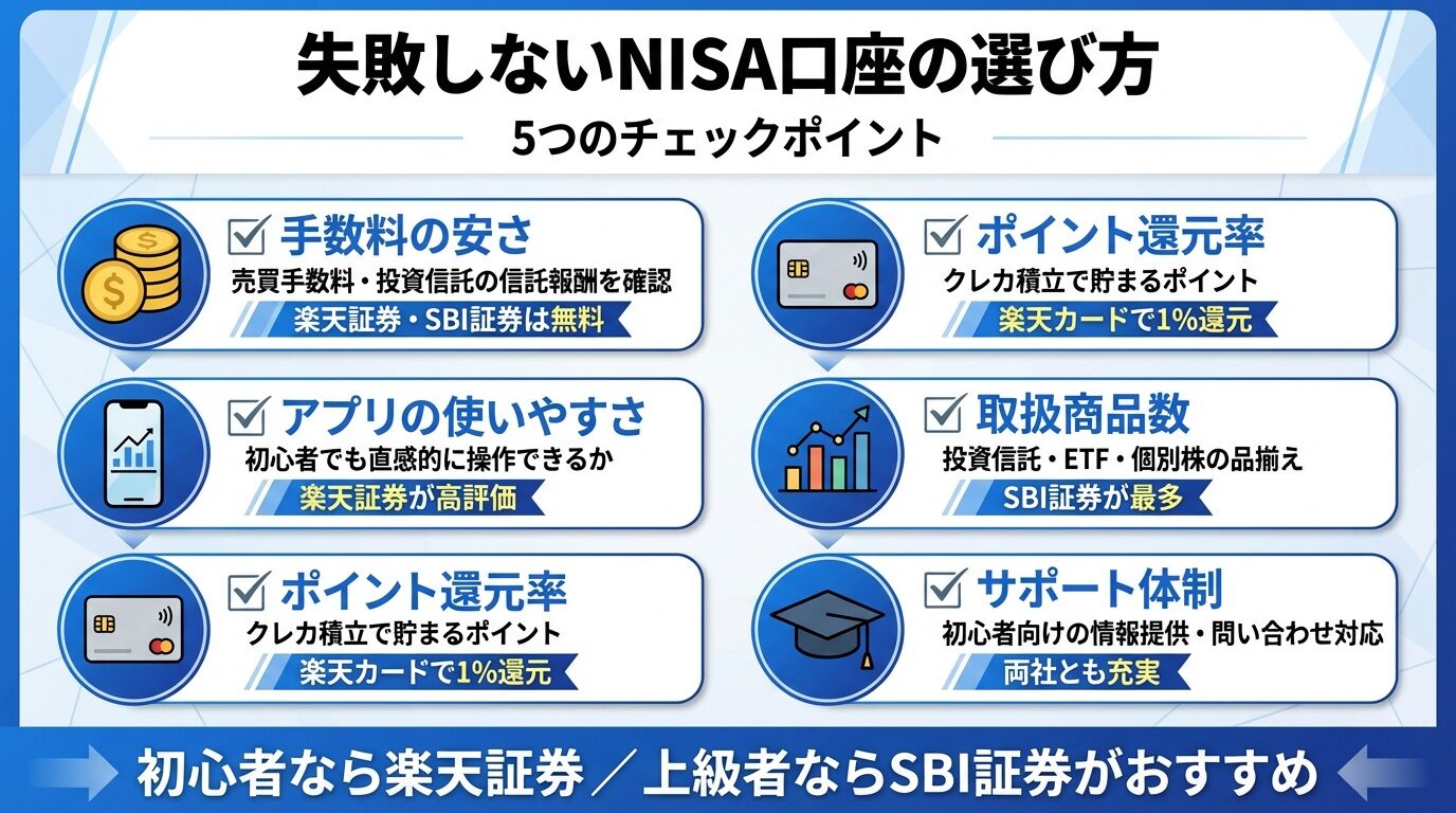 失敗しないNISA口座の選び方|5つのチェックポイント